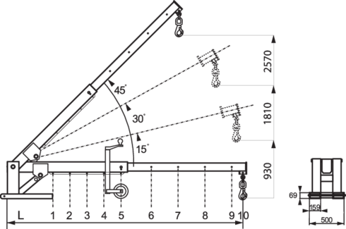 With this forklift jib your forklift is transformed to a movable crane and you will reach further