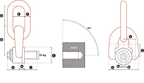 Schéma anneau de levage à triple articulation TSR
