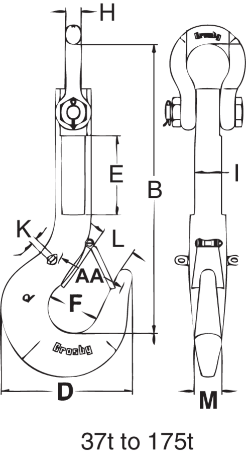 Crochet ROV à tige CROSBY L-562A schéma