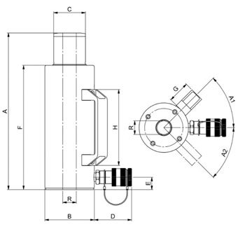 Schéma du vérin piston creux en aluminium HAHC S
