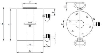 Schéma du vérin piston creux en aluminium HAHC H