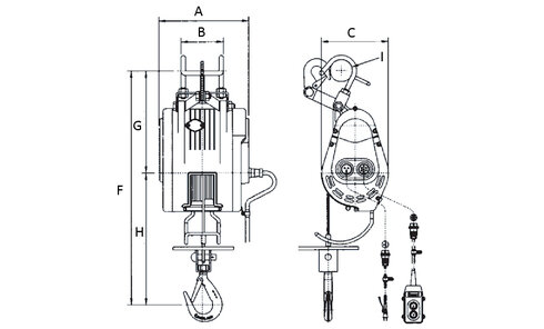 Schéma du mini treuil électrique PALANBOX