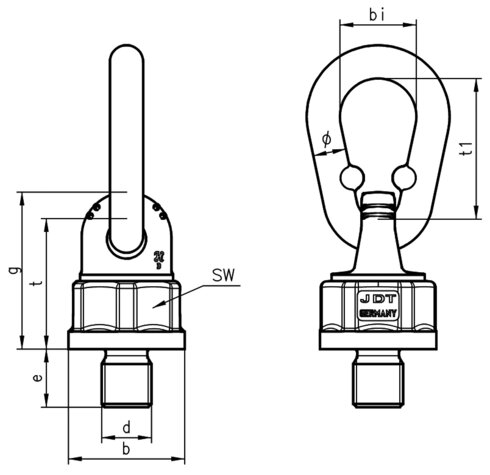 Schéma anneau de levage articulé à émerillon TP