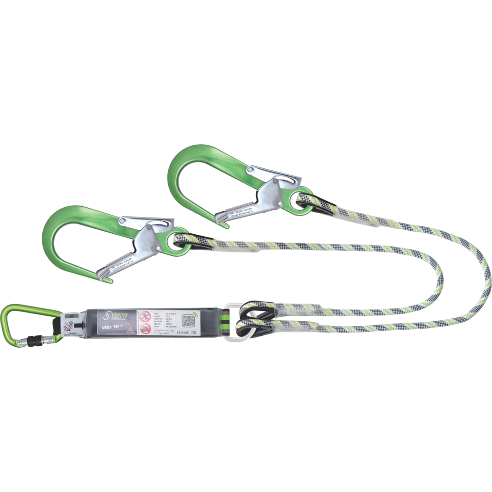 Longe tressée en fourche avec absorbeur d’énergie et mousquetons