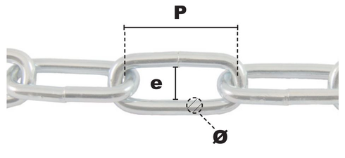 Schéma de la chaîne droite à maillons longs DIN 763