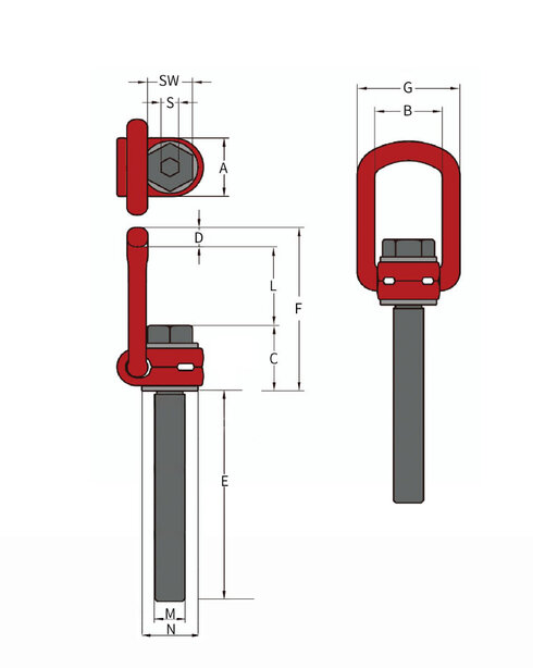 Dessin technique de l'anneau à tréteau à vis POWERTEX LPD - Tige longue