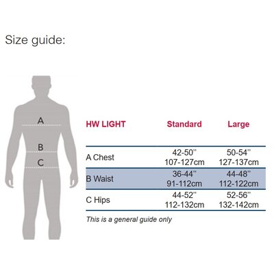 Dimensions du harnais de sécurité Powertex HW Light