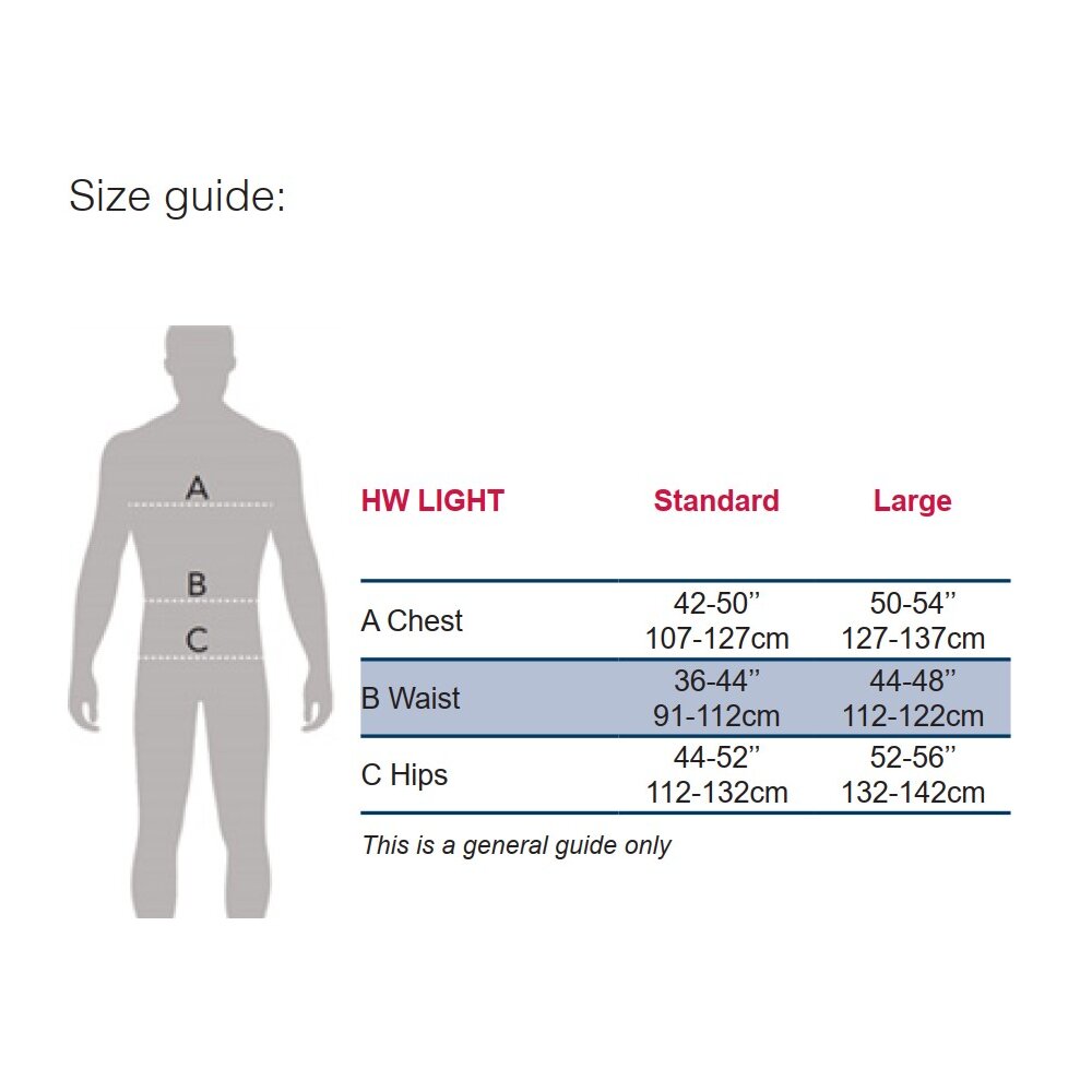 Dimensions du harnais de sécurité Powertex HW Light