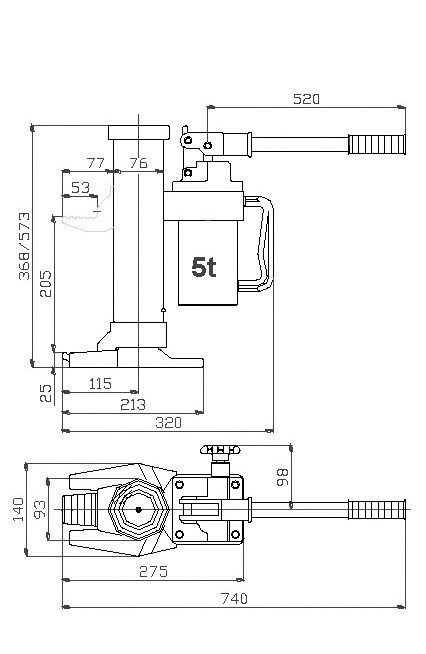 Schéma du cric hydraulique PTJ-S1 POWERTEX 5 tonnes