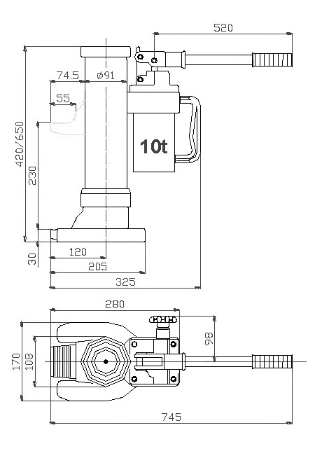 Drawing 10 ton hydraulic jack PTJ-S1