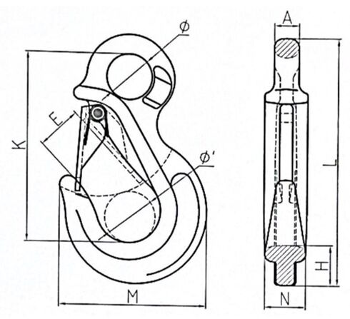 Schéma 1 du crochet à œil à linguet SH POWERTEX 6-16 mm