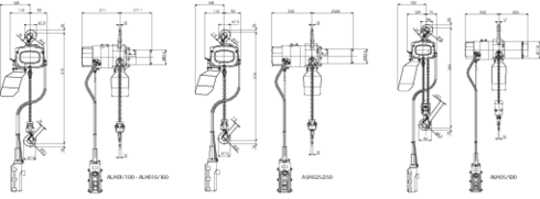 Dessin technique du palan électrique à chaîne Alpha 230 V monophasé ELEPHANT