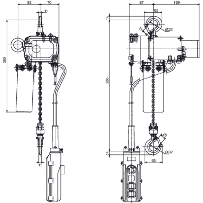 Dessin technique du palan électrique à chaîne BETA 230 V ELEPHANT