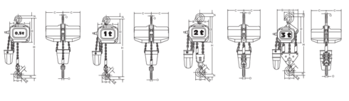 Dessin technique du palan électrique à chaîne ELEPHANT type FBH 400V