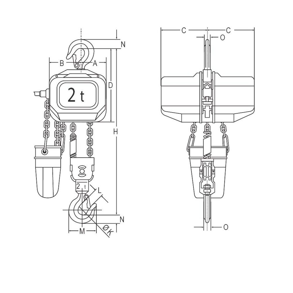 Dessin technique du palan électrique à chaîne FAH 400V ELEPHANT 2t