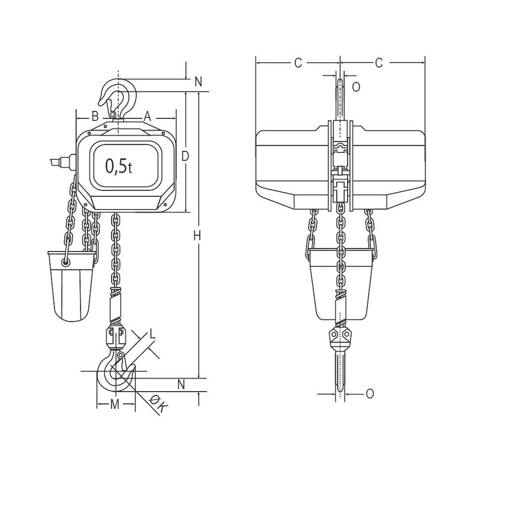 Dessin technique du palan électrique à chaîne FAH 400V ELEPHANT 0.5t