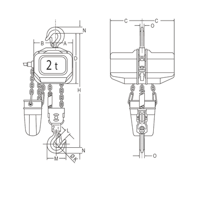 Dessin technique du palan électrique à chaîne ELEPHANT type FBH 400V 2t
