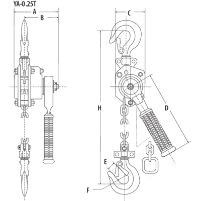 Dessin technique du palan à levier YA mini  ELEPHANT CMU 0.25T