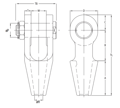 Open Spelter socket JIS with bolt measurements
