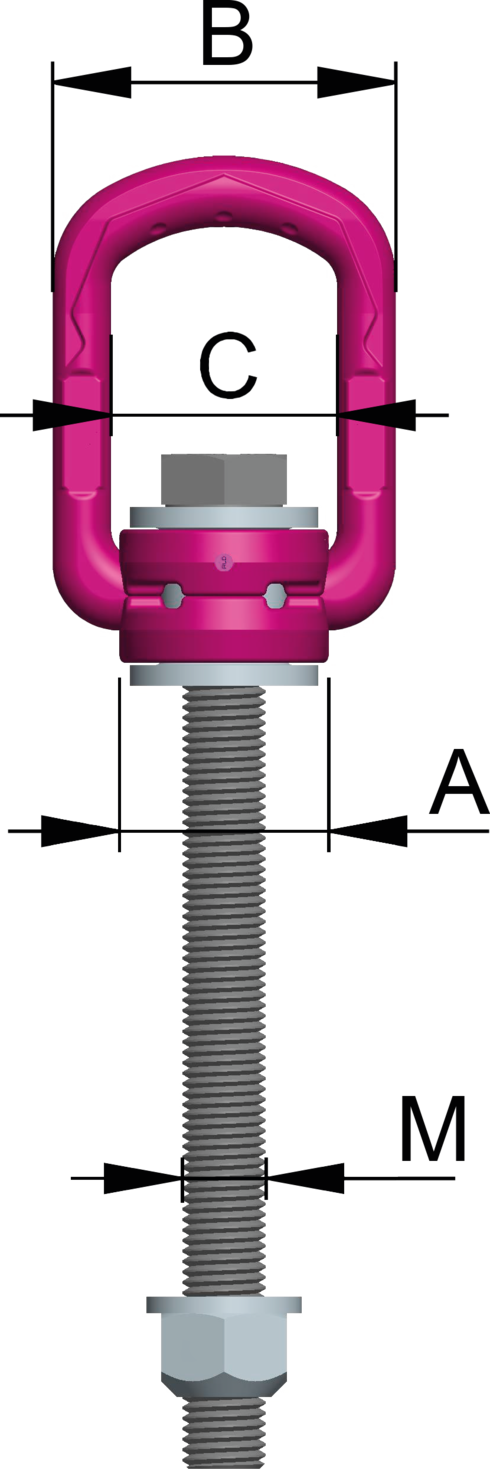 Dessin technique de l'anneau de levage RUD VLBG-PLUS tige longue