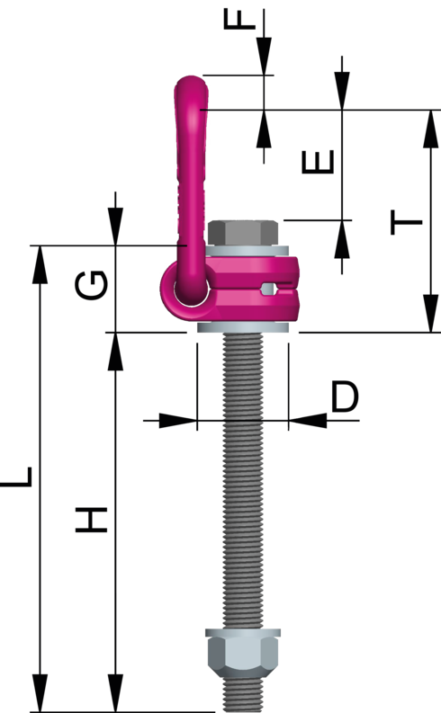 Dessin technique de l'anneau de levage RUD VLBG-PLUS tige longue