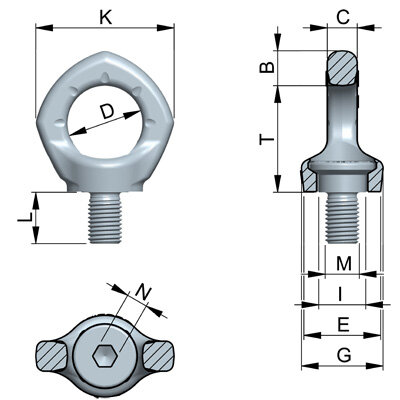 Dessin technique de l'anneau de levage RUD INOX-STAR