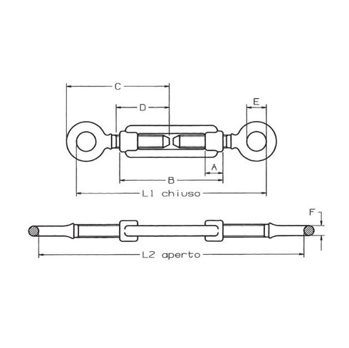 Drawing of the turnbuckle Eye and Eye DIN 1480