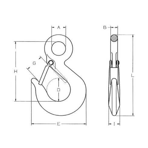 Schéma du crochet à œil à linguet en acier allié A206S