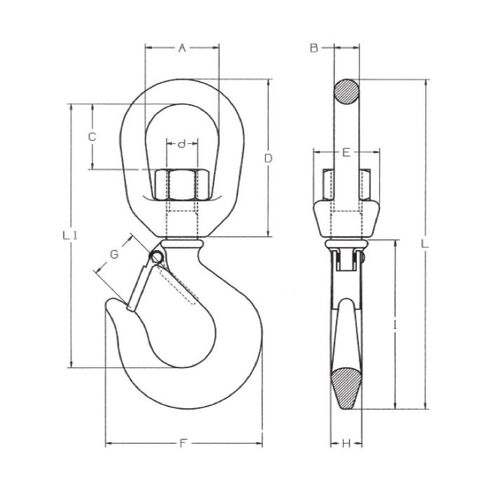 Scheme of the revolving Hook with Latch, Alloy Steel A207S