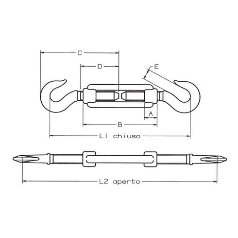 Drawing of the turnbuckle Hook and Hook DIN 1480