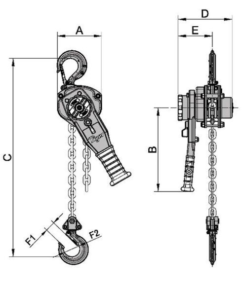 Drawing of the lever Hoist Subsea SS19, Tiger
