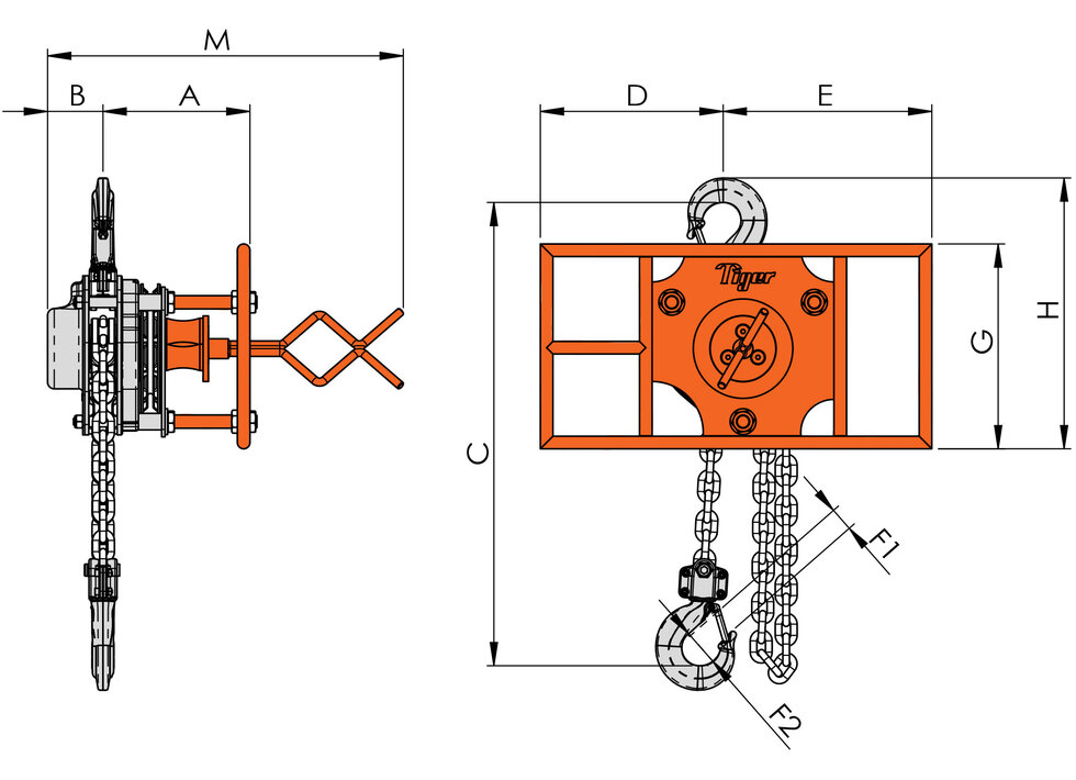 Chain Block ROV with Fishtail, Tiger | Traction Levage