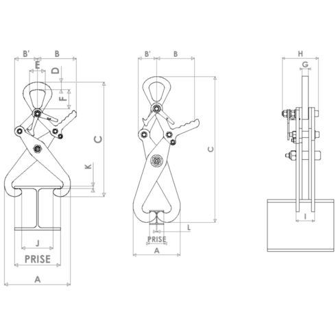 Dessin technique de la pince pour profilés PL