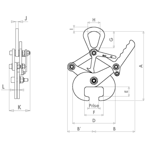 Dessin technique de la pince de levage pour rails PR